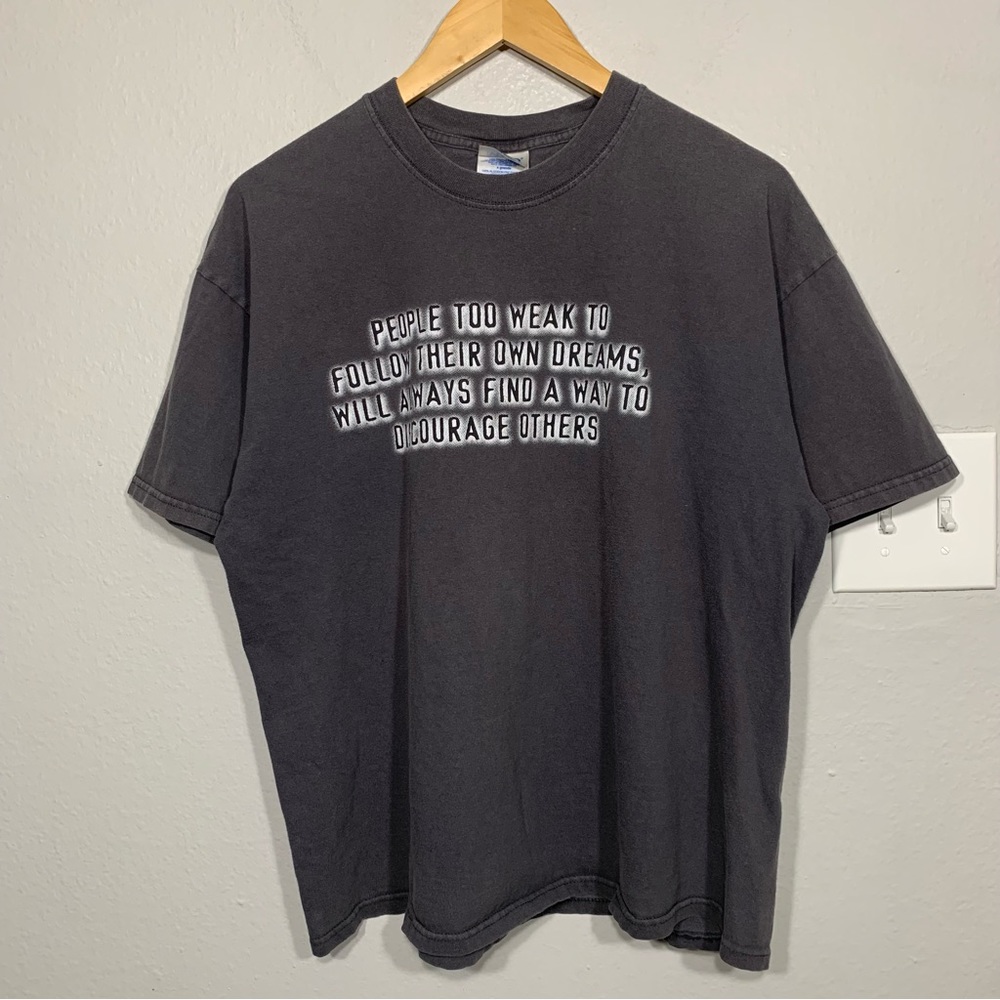 Vintage Y2K People Weak Dreams Quote Sayings Gray Tee Large